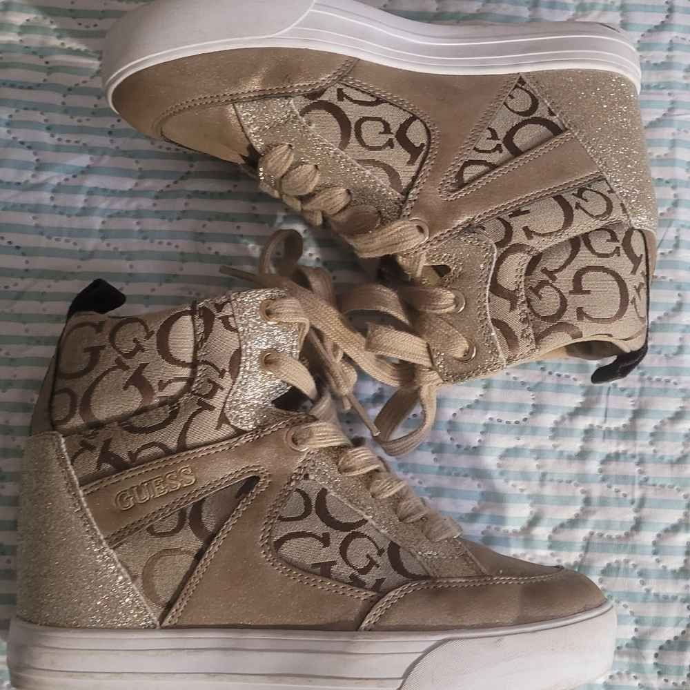 HTF GUESS HITOP GOLD GLITTER SNEAKERS SIZE 6M
